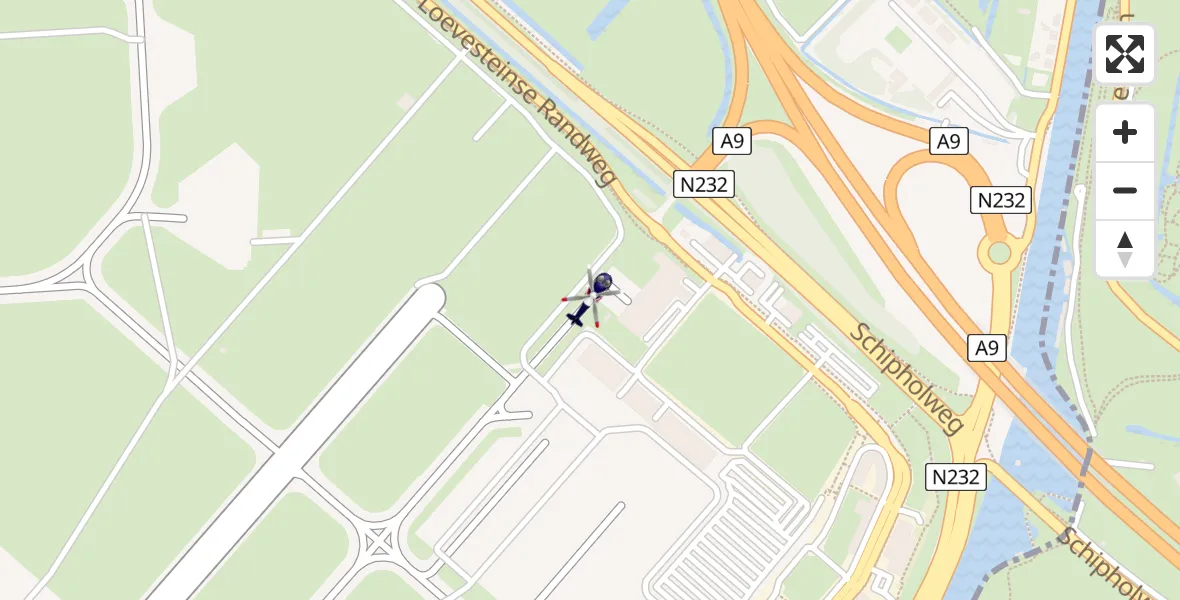 Vluchtroute Politiehelikopter van Amsterdam Vliegveld Schiphol naar Amsterdam Vliegveld Schiphol