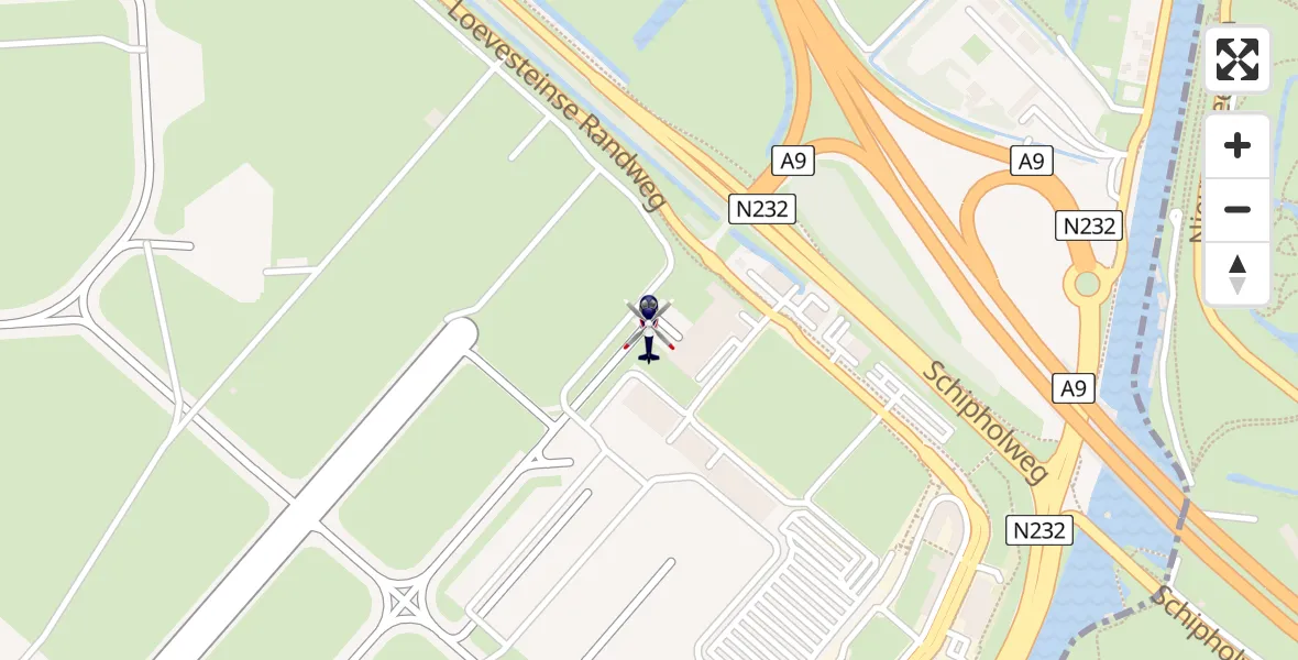 Vluchtroute Politiehelikopter van Amsterdam Vliegveld Schiphol naar Amsterdam Vliegveld Schiphol