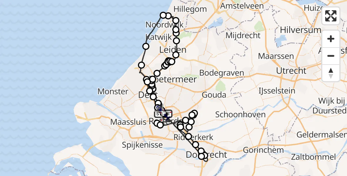 Vluchtroute Politiehelikopter van Rotterdam The Hague Airport naar Rotterdam The Hague Airport