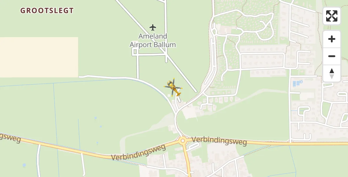 Vluchtroute Ambulancehelikopter van Ameland Vliegveld Ballum naar Ameland Vliegveld Ballum