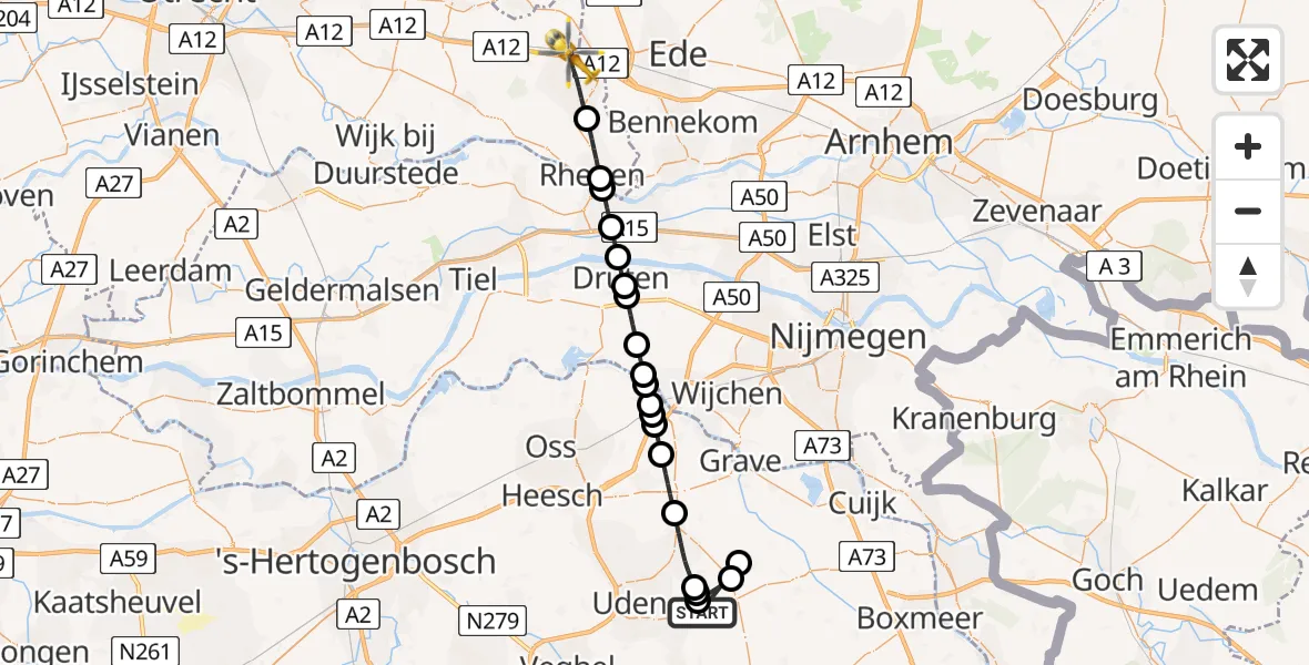 Vluchtroute Traumahelikopter van Vliegbasis Volkel naar Veenendaal