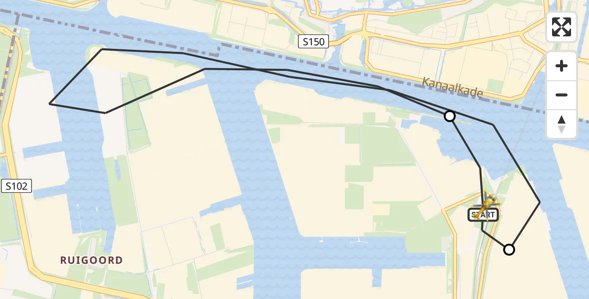 Vluchtroute Traumahelikopter van Amsterdam Heliport naar Amsterdam Heliport