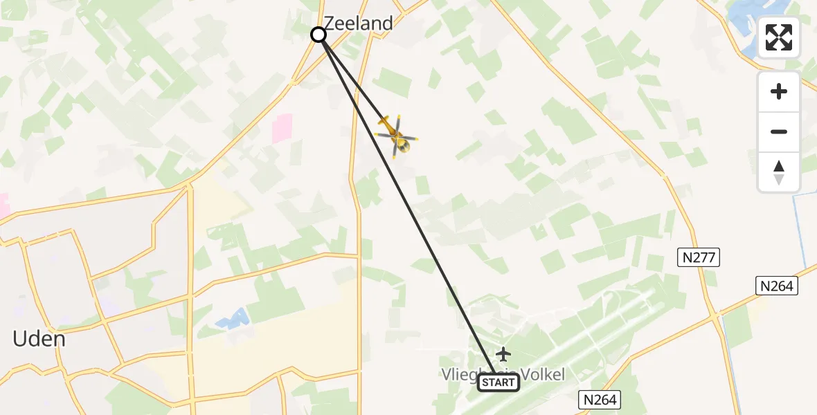Vluchtroute Traumahelikopter van Vliegbasis Volkel naar Zeeland