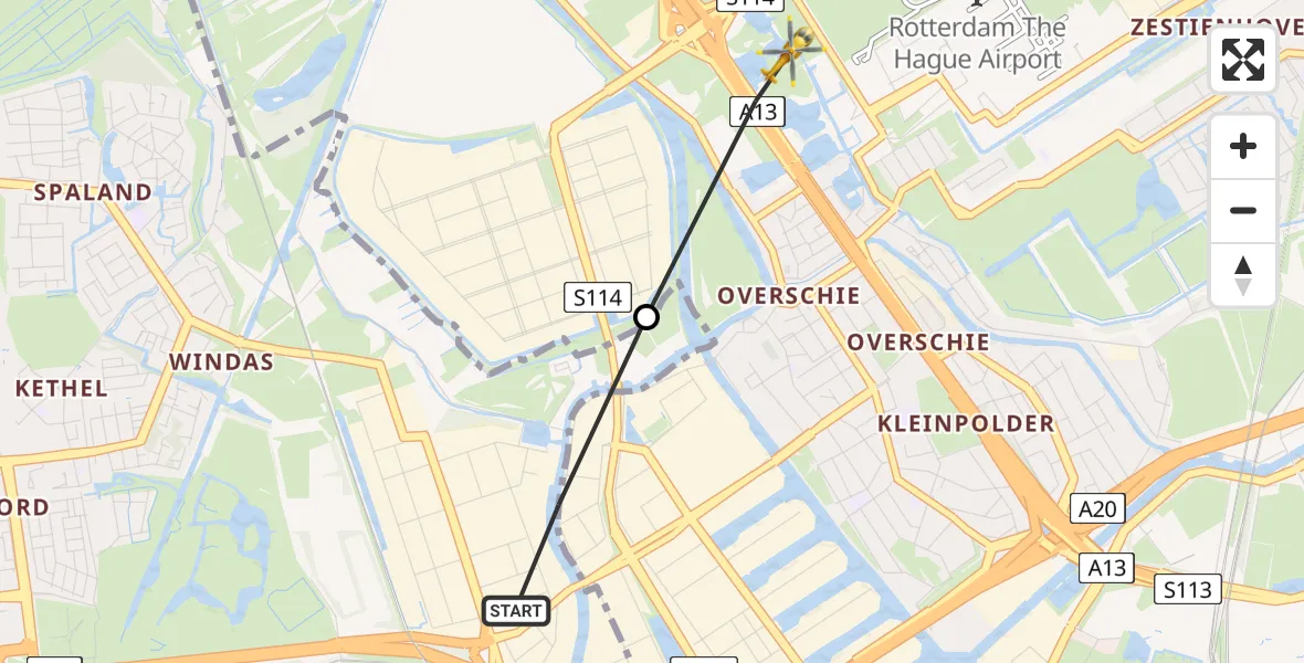 Vluchtroute Traumahelikopter van Schiedam naar Rotterdam
