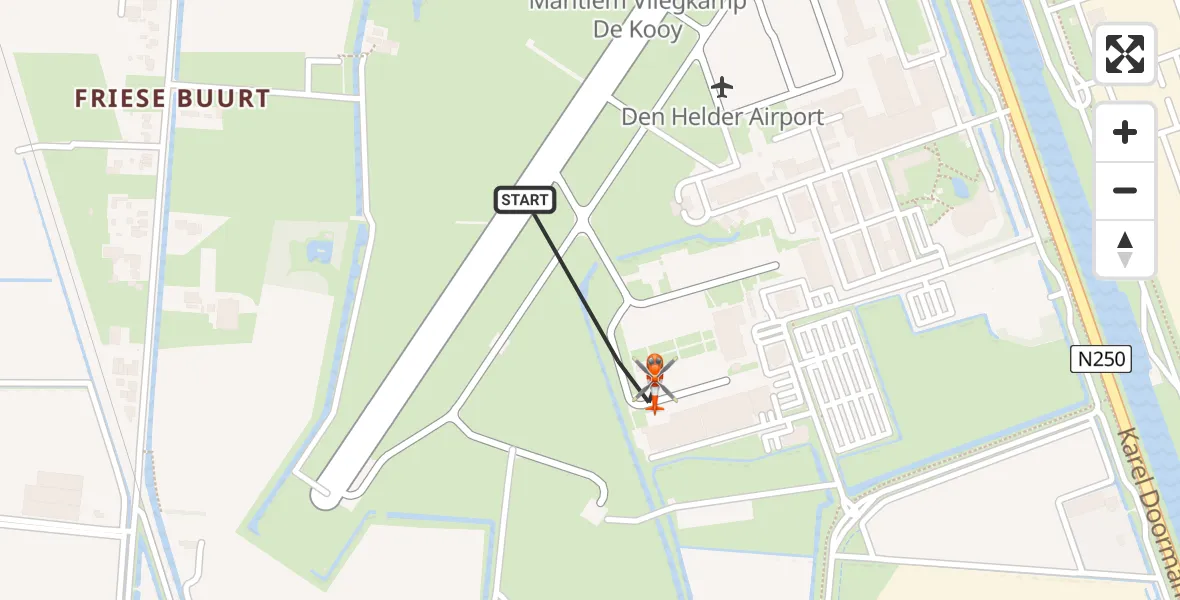 Vluchtroute Kustwachthelikopter van Militair vliegveld De Kooy / Den Helder Airport naar Militair vliegveld De Kooy / Den Helder Airport