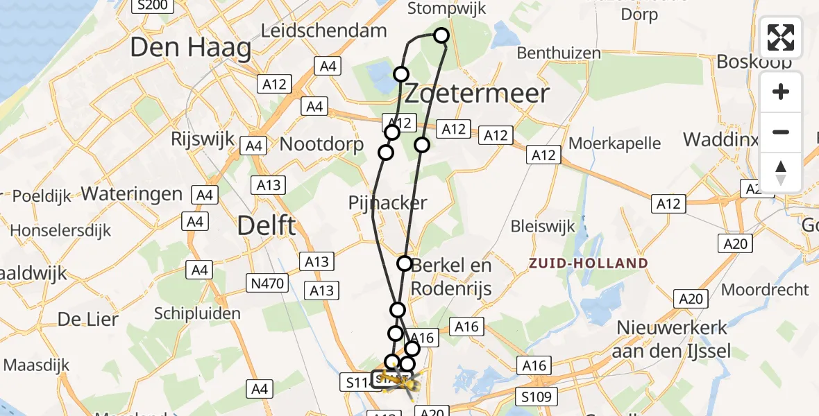 Vluchtroute Traumahelikopter van Rotterdam The Hague Airport naar Rotterdam The Hague Airport