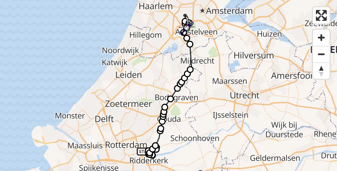 Vluchtroute Politiehelikopter van Krimpen aan den IJssel naar Amsterdam Vliegveld Schiphol