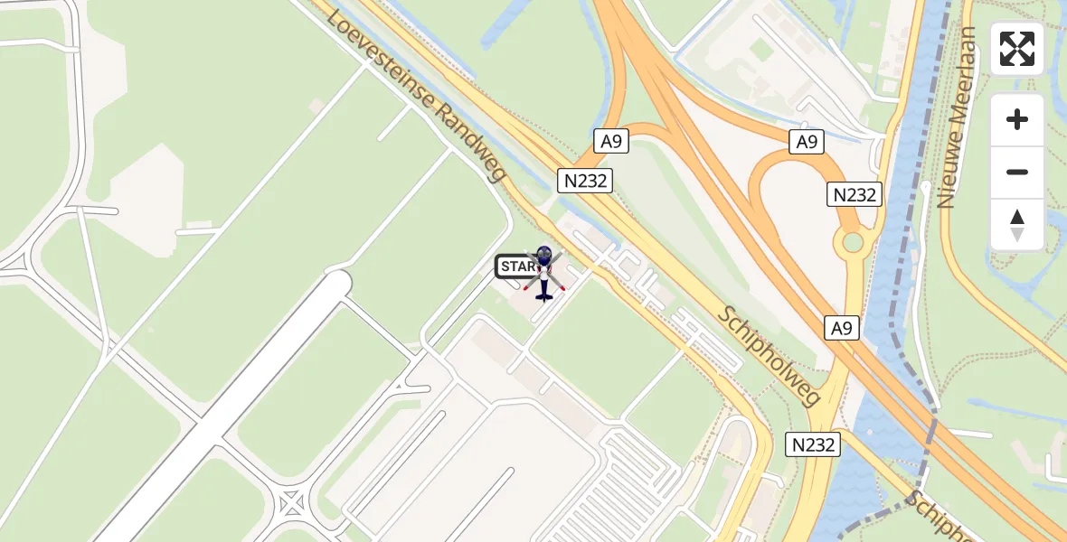 Vluchtroute Politiehelikopter van Amsterdam Vliegveld Schiphol naar Amsterdam Vliegveld Schiphol