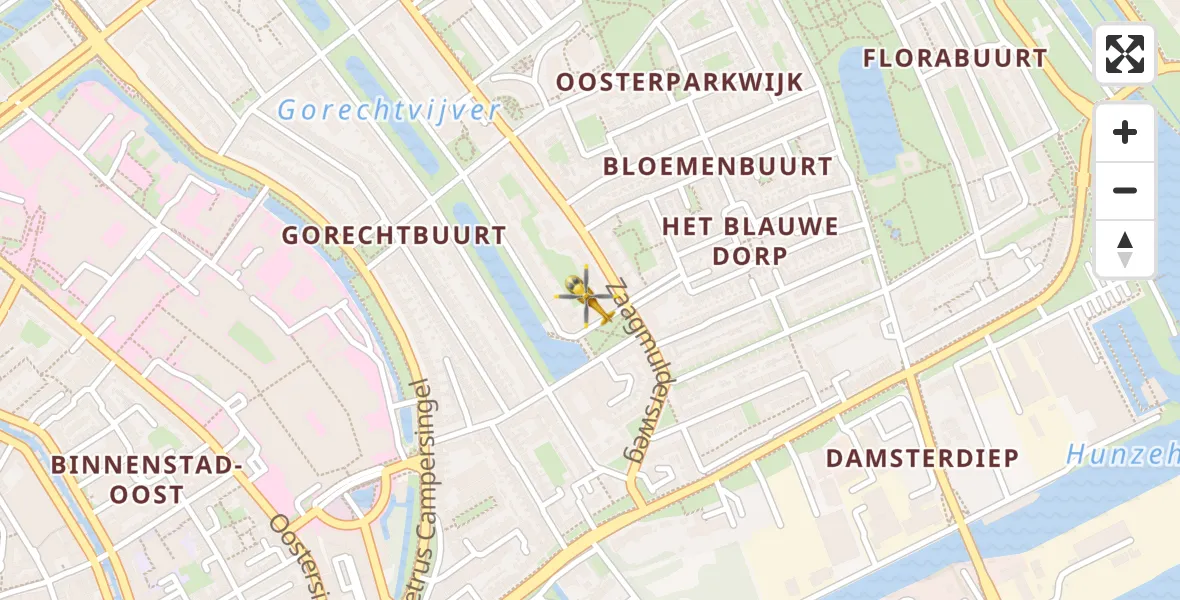 Vluchtroute Traumahelikopter van Universitair Medisch Centrum Groningen naar Universitair Medisch Centrum Groningen