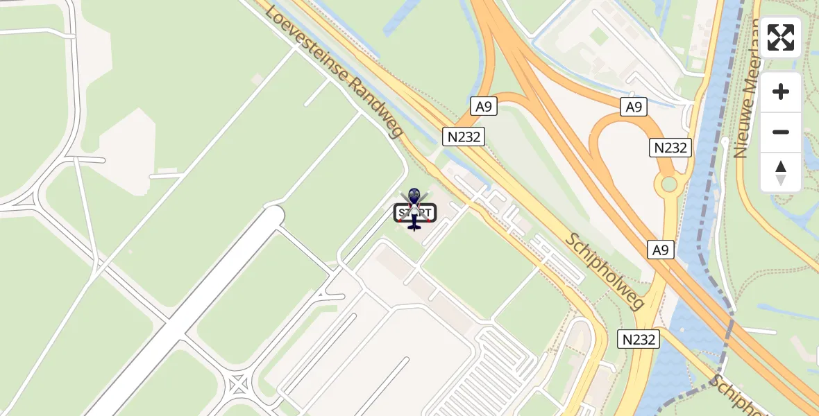 Vluchtroute Politiehelikopter van Amsterdam Vliegveld Schiphol naar Amsterdam Vliegveld Schiphol