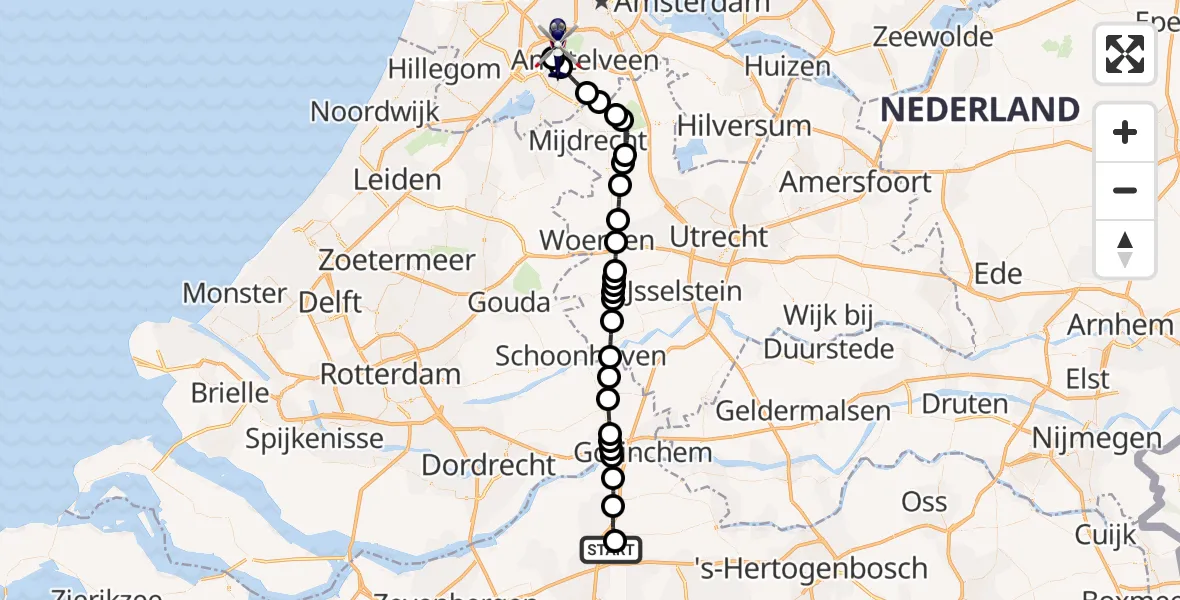Vluchtroute Politiehelikopter van Raamsdonk naar Amsterdam Vliegveld Schiphol