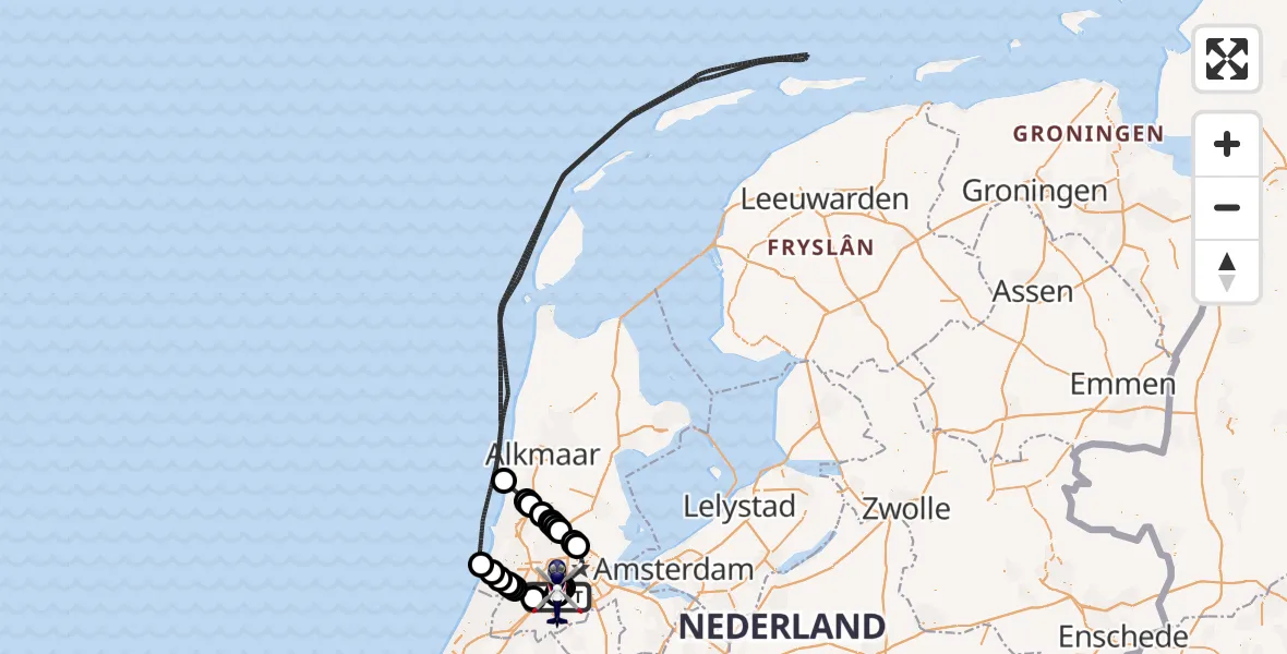 Vluchtroute Politiehelikopter van Amsterdam Vliegveld Schiphol naar Amsterdam Vliegveld Schiphol