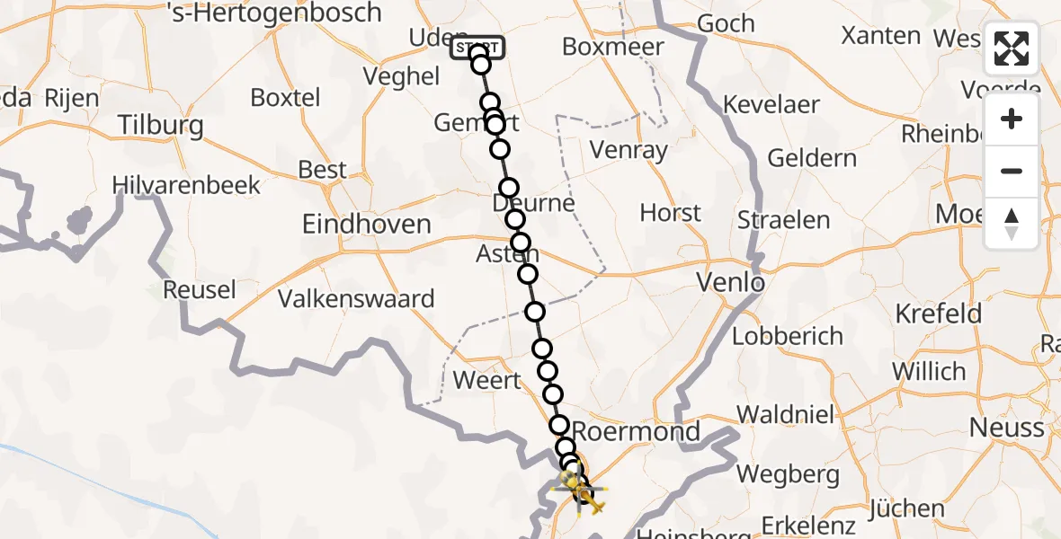 Vluchtroute Traumahelikopter van Vliegbasis Volkel naar Echt