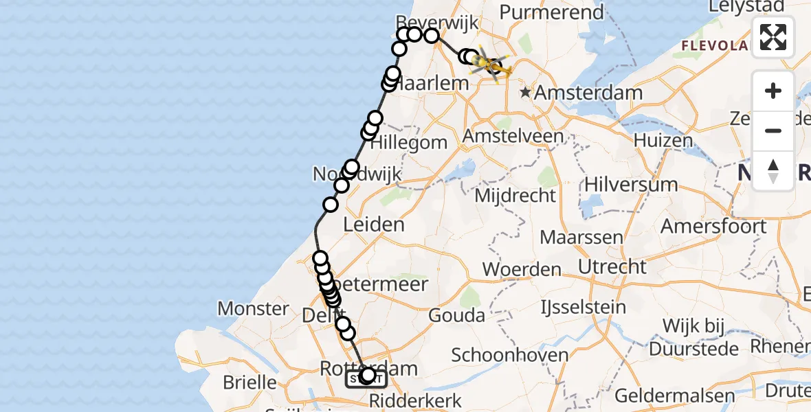 Vluchtroute Traumahelikopter van Erasmus MC naar Amsterdam Heliport