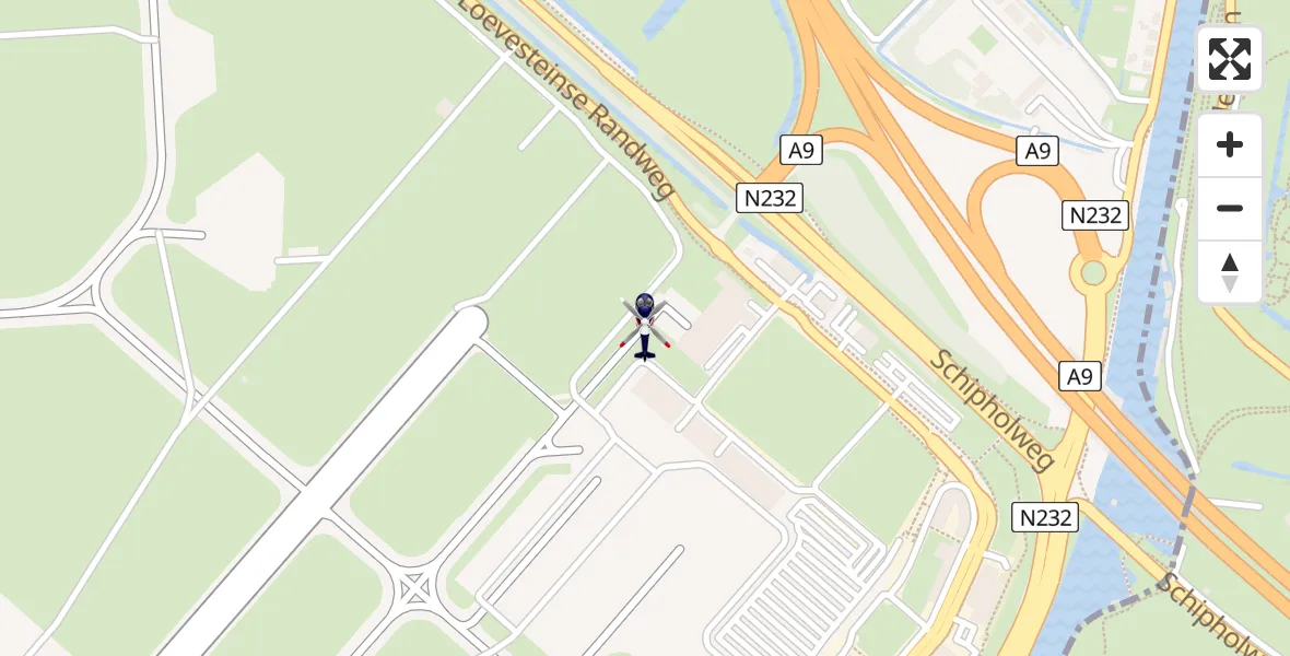 Vluchtroute Politiehelikopter van Amsterdam Vliegveld Schiphol naar Amsterdam Vliegveld Schiphol