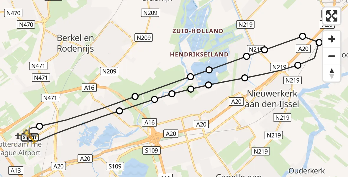 Vluchtroute Traumahelikopter van Rotterdam The Hague Airport naar Rotterdam The Hague Airport
