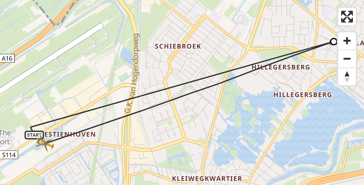 Vluchtroute Traumahelikopter van Rotterdam The Hague Airport naar Rotterdam