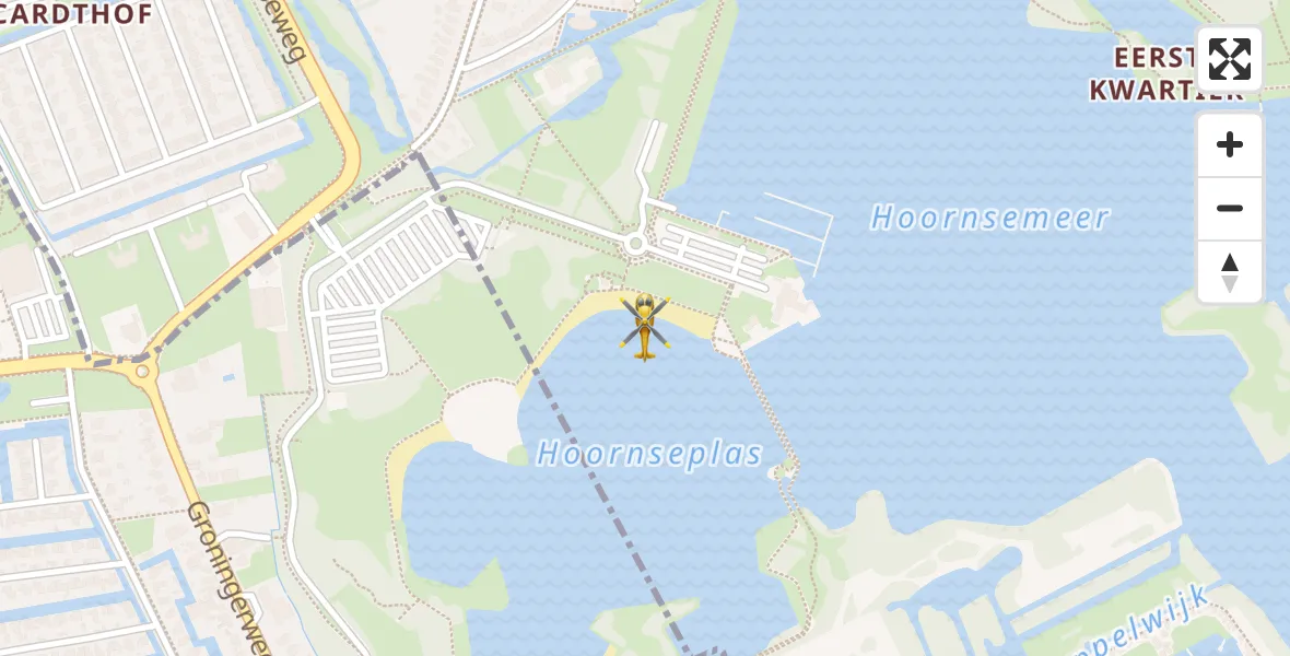 Vluchtroute Traumahelikopter van Haren Gn naar Haren Gn