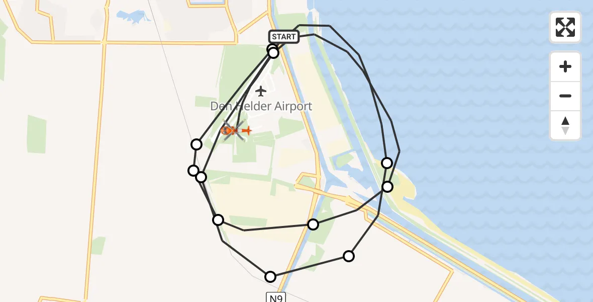 Vluchtroute Kustwachthelikopter van Militair vliegveld De Kooy / Den Helder Airport naar Militair vliegveld De Kooy / Den Helder Airport
