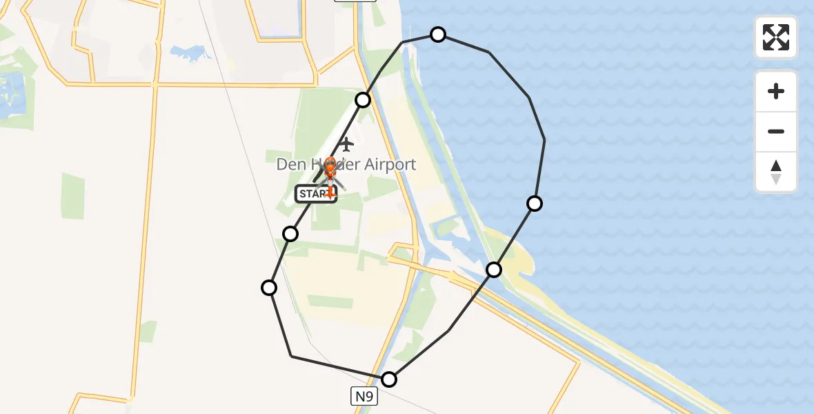 Vluchtroute Kustwachthelikopter van Militair vliegveld De Kooy / Den Helder Airport naar Militair vliegveld De Kooy / Den Helder Airport