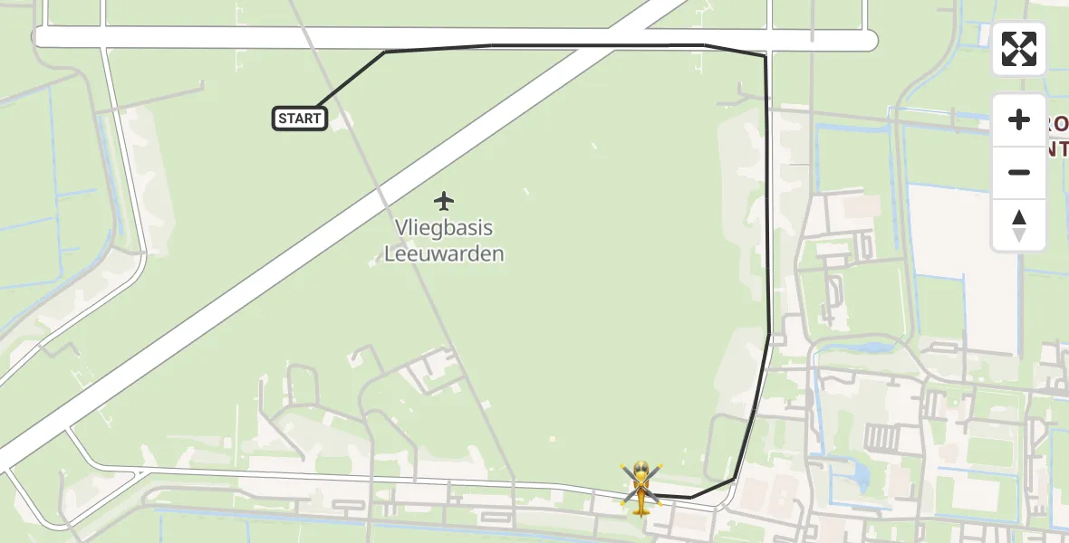 Vluchtroute Ambulancehelikopter van Vliegbasis Leeuwarden naar Vliegbasis Leeuwarden