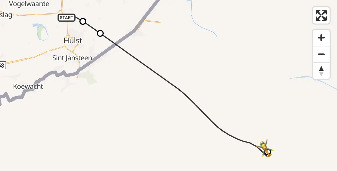 Vluchtroute Traumahelikopter van Terhole naar Antwerp University Hospital Heliport