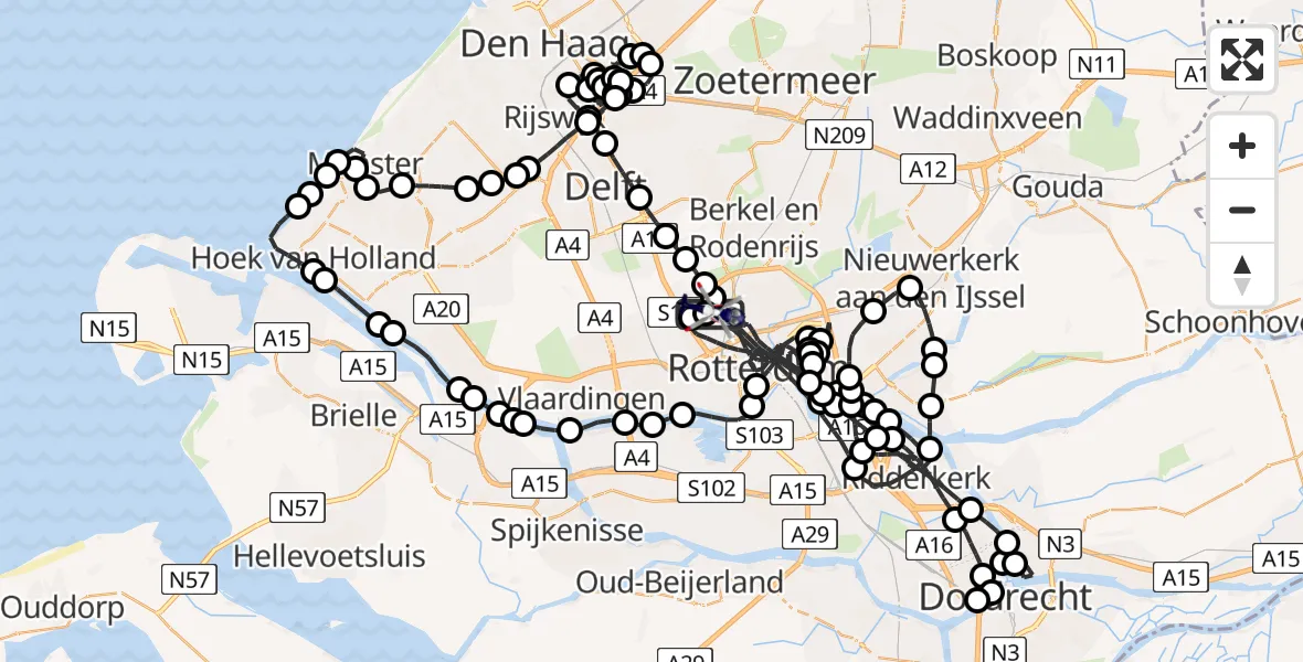 Vluchtroute Politiehelikopter van Rotterdam The Hague Airport naar Rotterdam The Hague Airport
