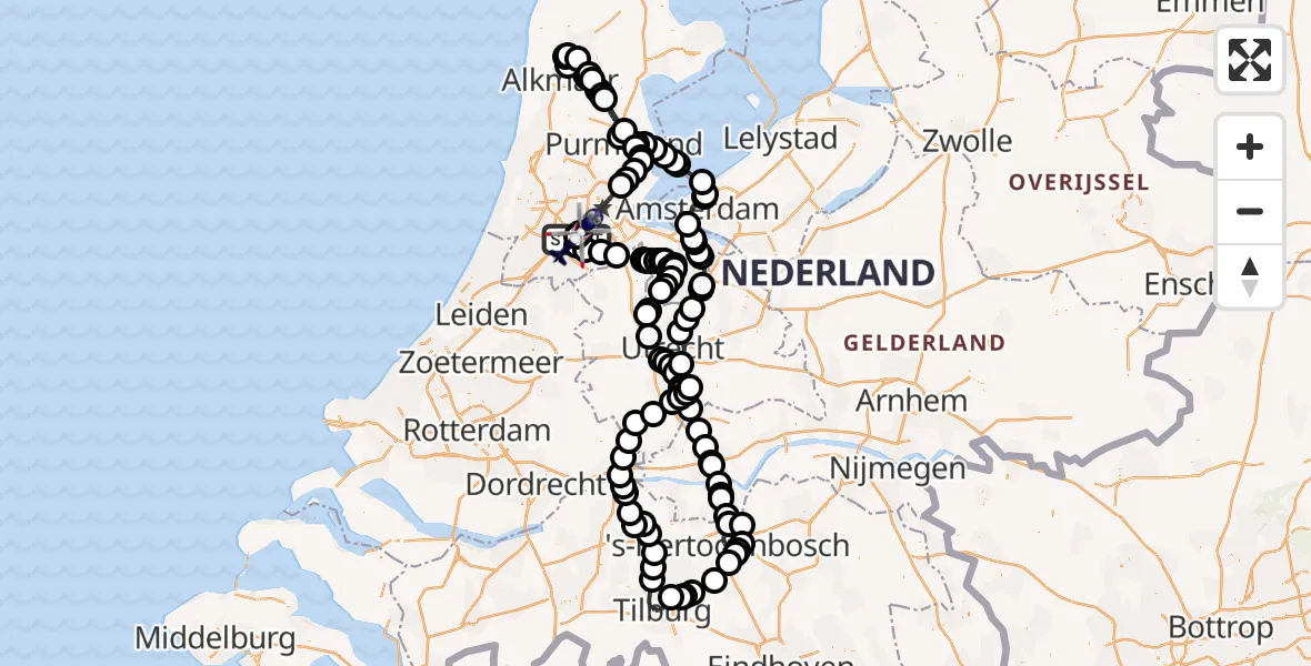 Vluchtroute Politiehelikopter van Amsterdam Vliegveld Schiphol naar Amsterdam Vliegveld Schiphol