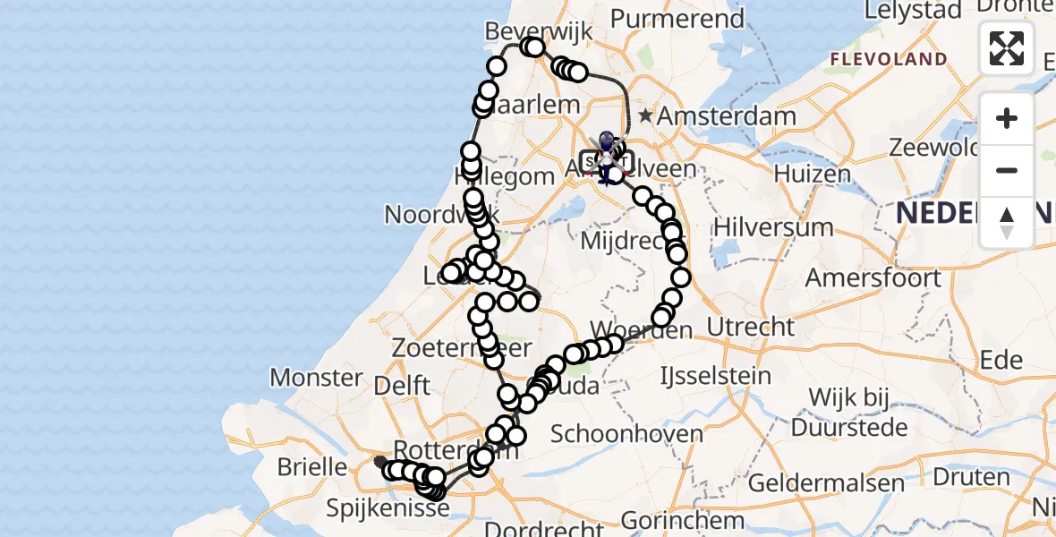 Vluchtroute Politiehelikopter van Amsterdam Vliegveld Schiphol naar Amsterdam Vliegveld Schiphol