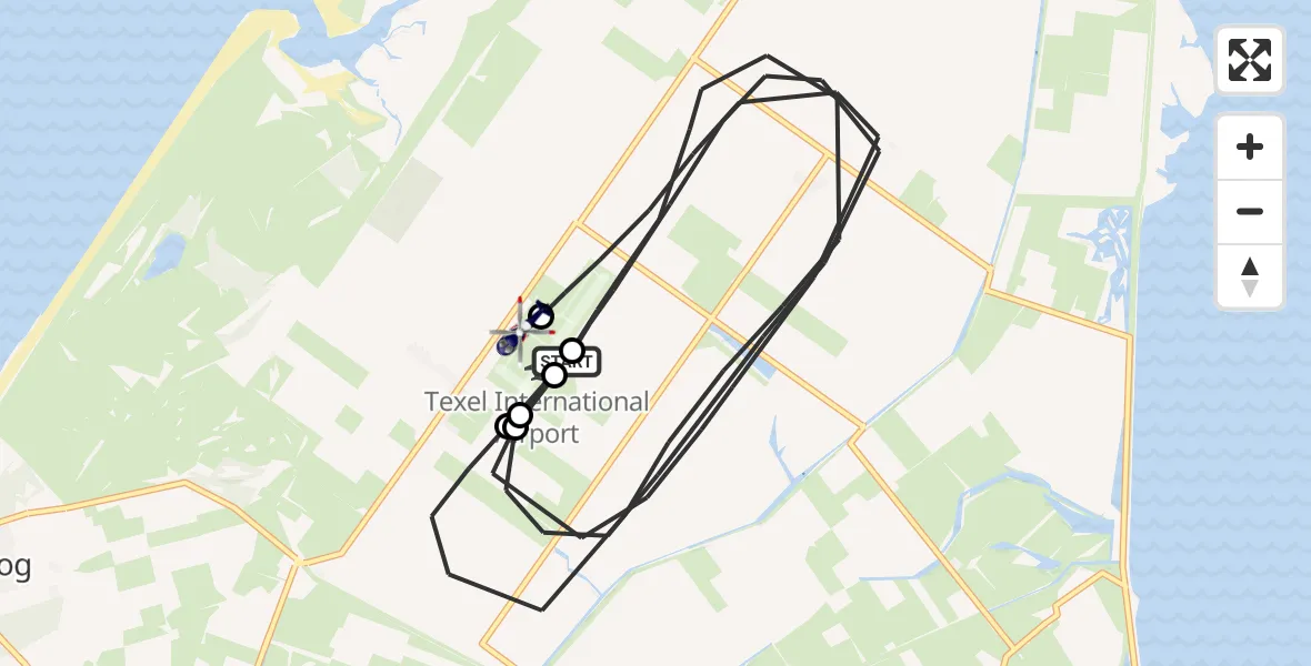 Vluchtroute Politiehelikopter van Texel International Airport naar Texel International Airport