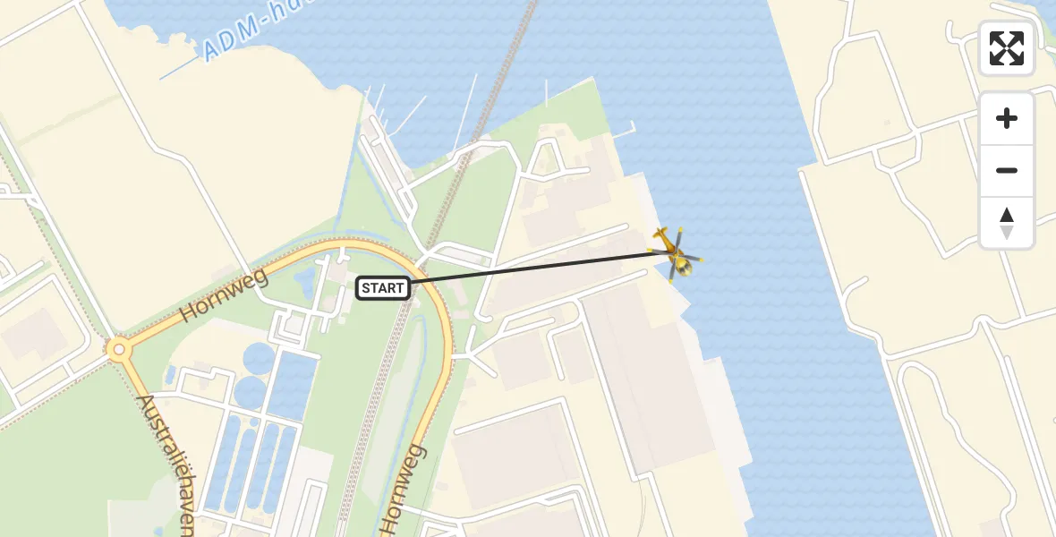 Vluchtroute Traumahelikopter van Amsterdam Heliport naar Amsterdam