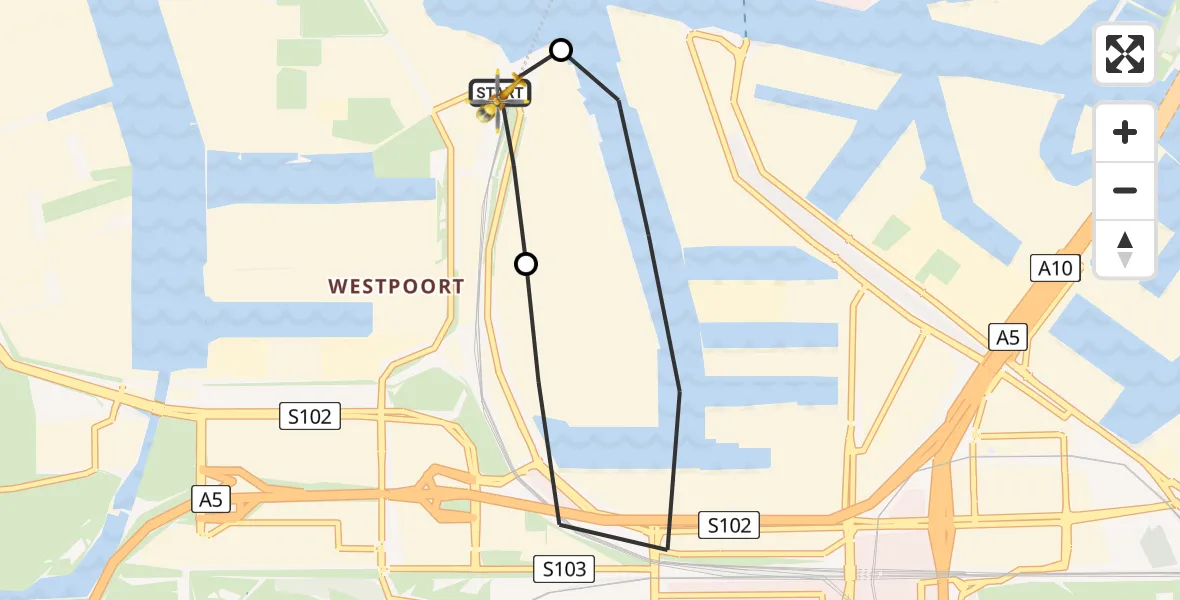 Vluchtroute Traumahelikopter van Amsterdam Heliport naar Amsterdam Heliport