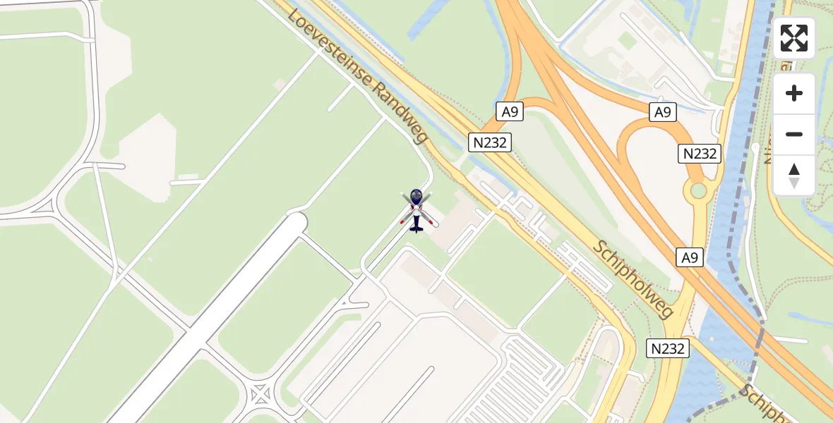 Vluchtroute Politiehelikopter van Amsterdam Vliegveld Schiphol naar Amsterdam Vliegveld Schiphol
