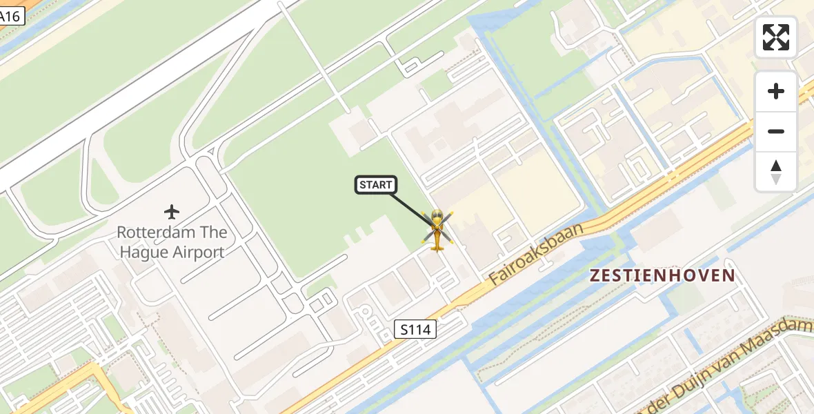 Vluchtroute Traumahelikopter van Rotterdam The Hague Airport naar Rotterdam The Hague Airport