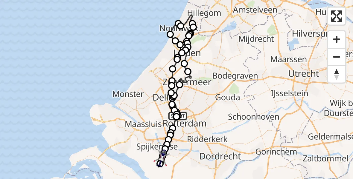 Vluchtroute Politiehelikopter van Rotterdam The Hague Airport naar Nieuw-Beijerland