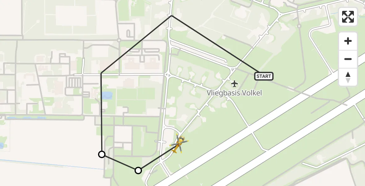 Vluchtroute Traumahelikopter van Vliegbasis Volkel naar Vliegbasis Volkel