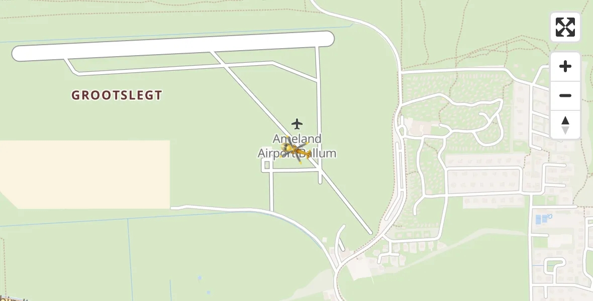 Routekaart van de vlucht: Ambulancehelikopter naar Ameland Vliegveld Ballum