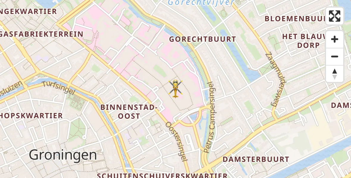 Vluchtroute Traumahelikopter van Universitair Medisch Centrum Groningen naar Universitair Medisch Centrum Groningen