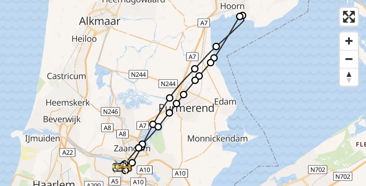 Vluchtroute Traumahelikopter van Amsterdam Heliport naar Amsterdam Heliport