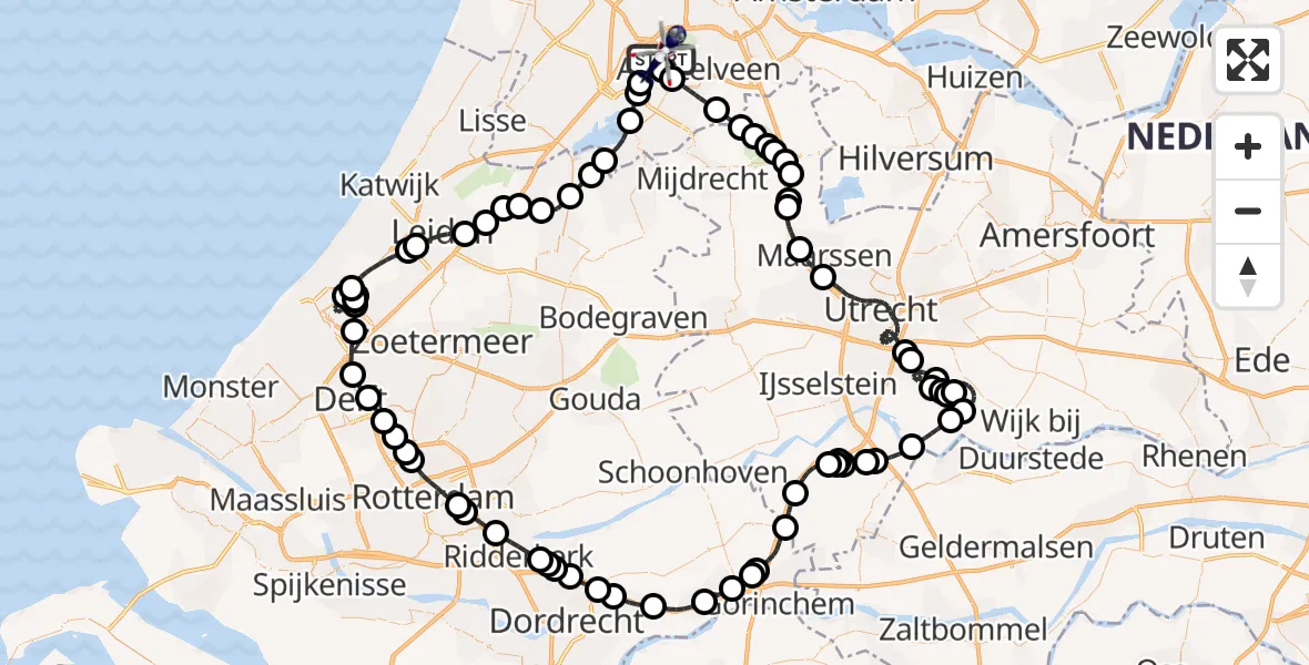 Vluchtroute Politiehelikopter van Amsterdam Vliegveld Schiphol naar Amsterdam Vliegveld Schiphol