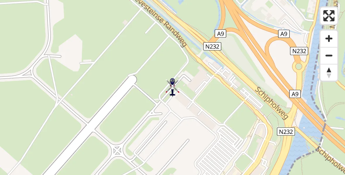 Vluchtroute Politiehelikopter van Amsterdam Vliegveld Schiphol naar Amsterdam Vliegveld Schiphol