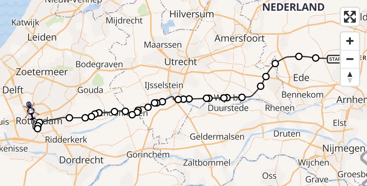 Vluchtroute Politiehelikopter van Otterlo naar Rotterdam The Hague Airport