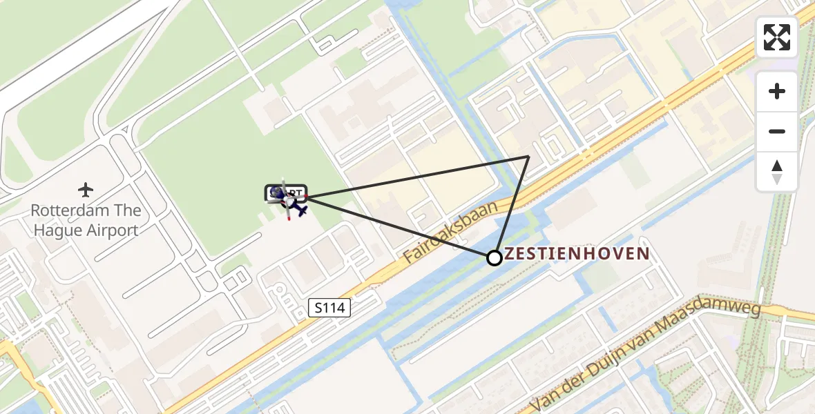 Vluchtroute Politiehelikopter van Rotterdam The Hague Airport naar Rotterdam The Hague Airport
