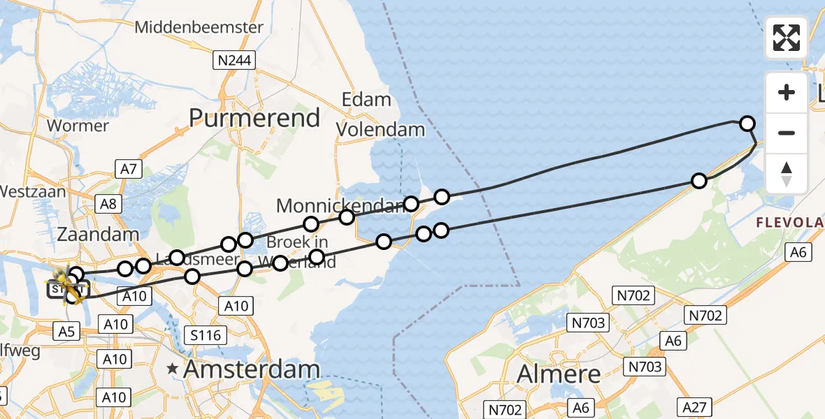 Vluchtroute Traumahelikopter van Amsterdam Heliport naar Amsterdam Heliport