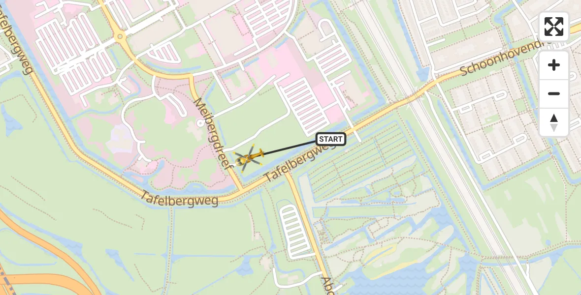 Vluchtroute Traumahelikopter van Amsterdam UMC Helipad naar Amsterdam UMC Helipad