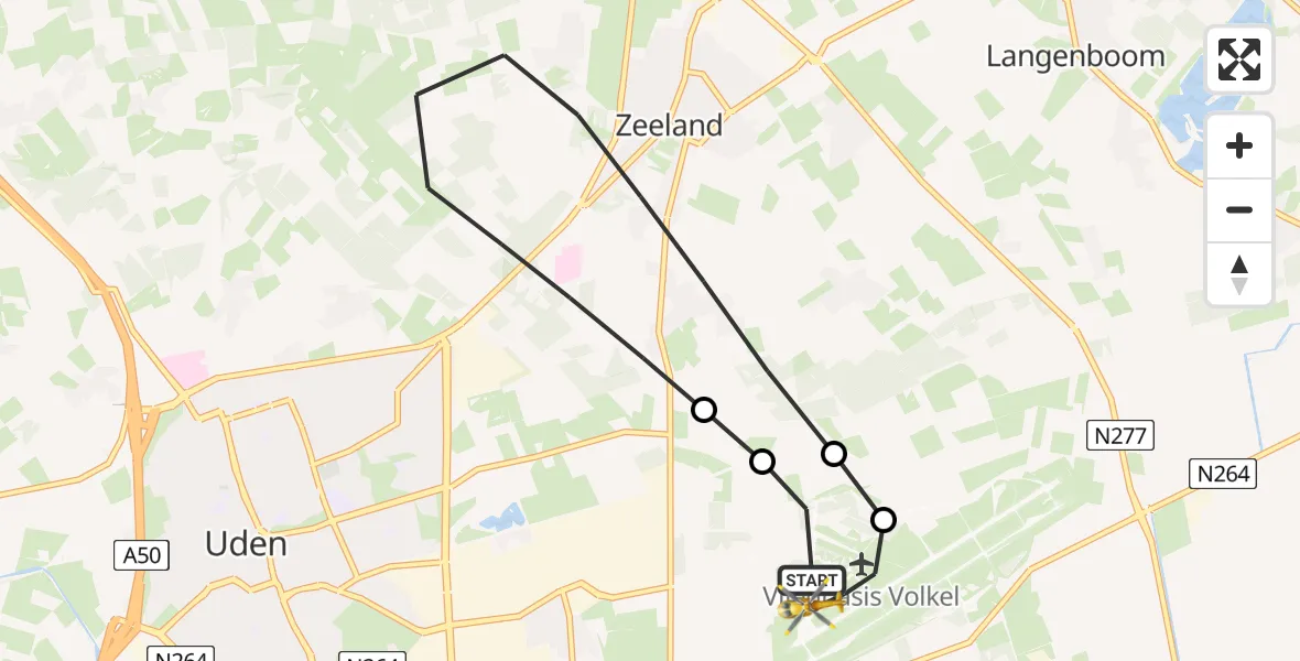 Vluchtroute Traumahelikopter van Vliegbasis Volkel naar Vliegbasis Volkel