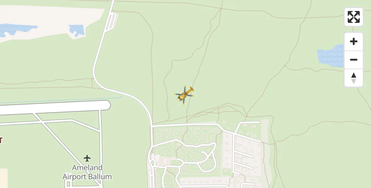 Vluchtroute Traumahelikopter van Ameland Vliegveld Ballum naar Ameland Vliegveld Ballum