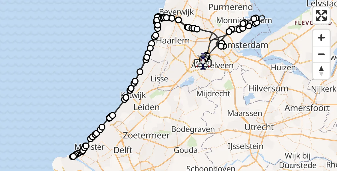 Vluchtroute Politiehelikopter van Amsterdam Vliegveld Schiphol naar Amsterdam Vliegveld Schiphol