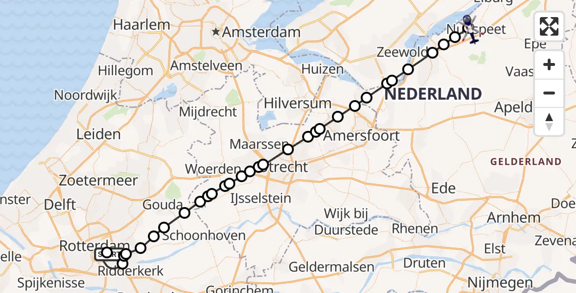 Vluchtroute Politiehelikopter van Van Ghent Barracks Heliport naar Nunspeet