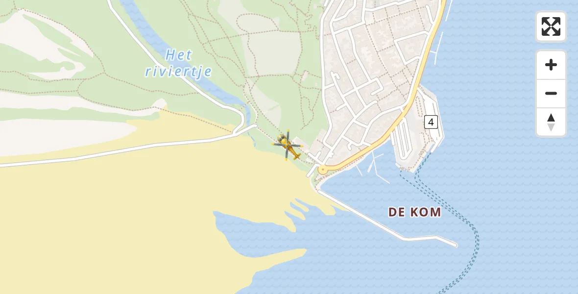 Vluchtroute Ambulancehelikopter van West-Terschelling naar West-Terschelling